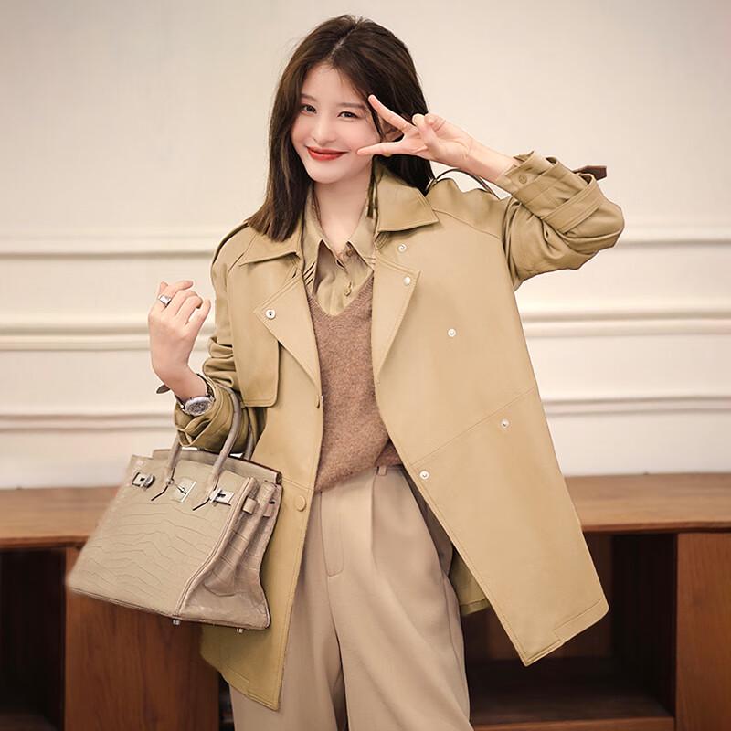 Kaiser Women's Mid-Length Genuine Leather Trench Coat