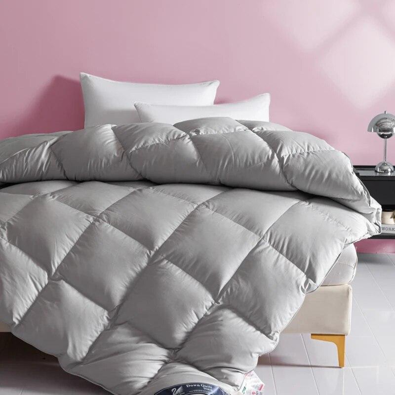 White Goose Down Comforter Double King Queen Size Hotel Fluffy Duvet Insert All Season Thickened Warm Quilt Solid Color Blanket