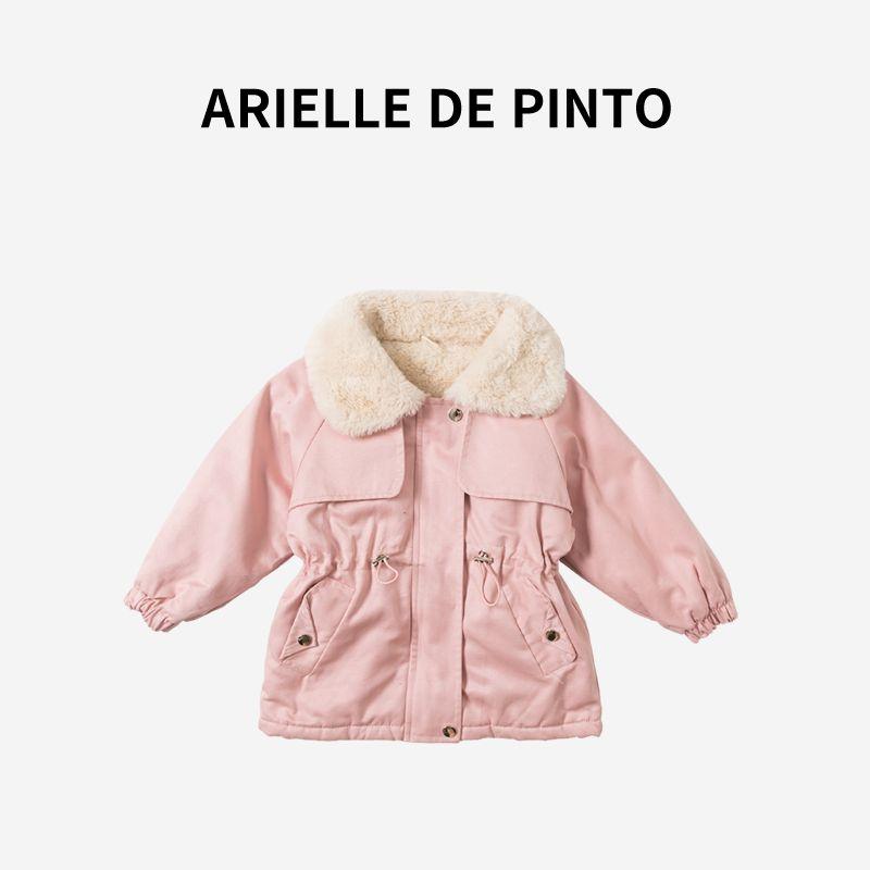 French Arielle De Pinto Girls' Fleece-Lined Jacket for Autumn and Winter, Cute Style Parka Jacket for Young Ladies