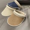 Women Straw Visor Hat With Pearl Decoration Breathable Sun Protection Headband For Spring Summer Travel And Daily Wear