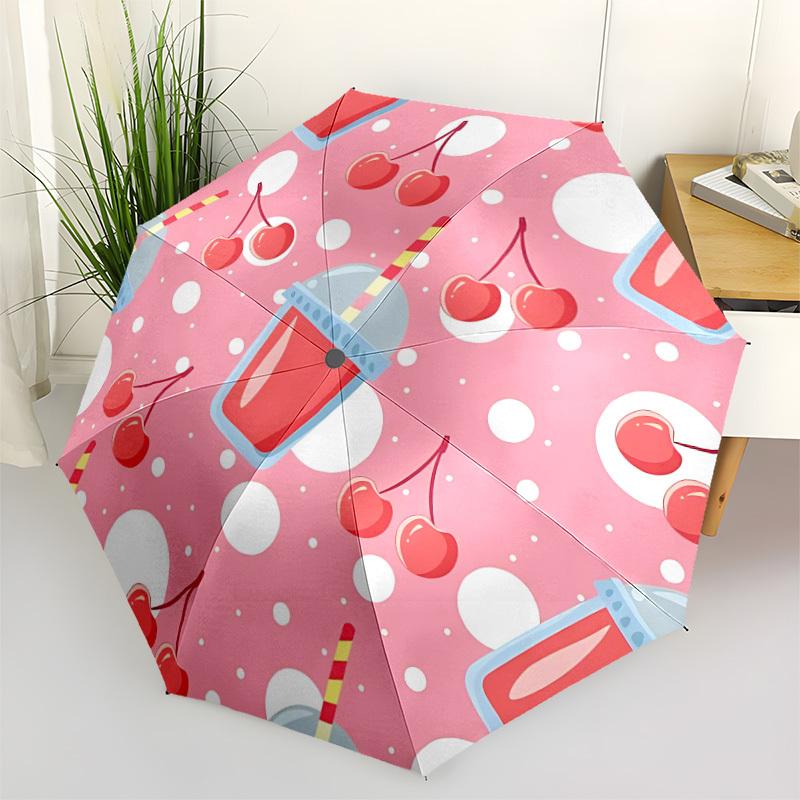 

1pc Cherry Smoothie Automatic Umbrella - Stylish, Durable, with 8-Rib Manual Open Design, Elegant Black Handleyy250920127