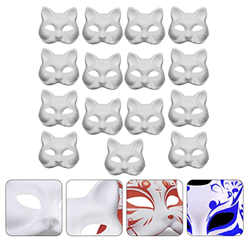 [EXCEART] [ ] DIY Unpainted Fox Masks, Cat Masks, Half Masks, Animal Fox Shape, Paper Pulp, Blank Face, Ball, Costume Party, White, 15 Pieces