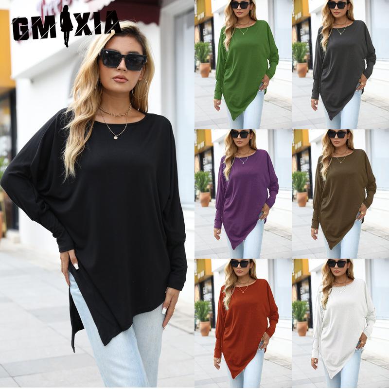 GMXIA Autumn and Winter Long-sleeved Irregular T-shirt Casual Loose Plus-size Fat Top