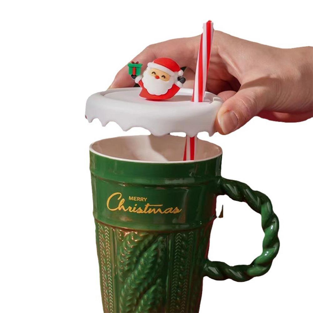 Hochwertige kreative Weihnachtstasse mit Strohdeckel Keramik Keramiktassen Weihnachtsgeschenke Paartassen Kindergeschenk