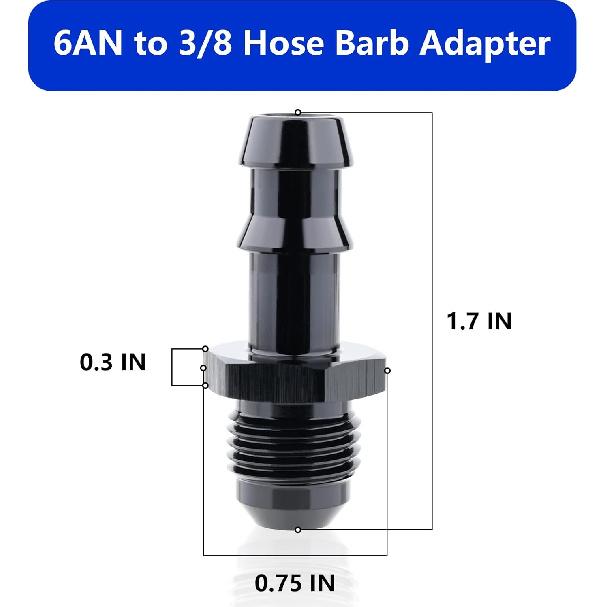 6AN männlich konisch auf 3/8 Schlauchstutzen gerader Fitting-Adapter, Aluminium gerader drehbarer Push-On Stutzen Kraftstoffleitungsfitting(Schwarz eloxiert)