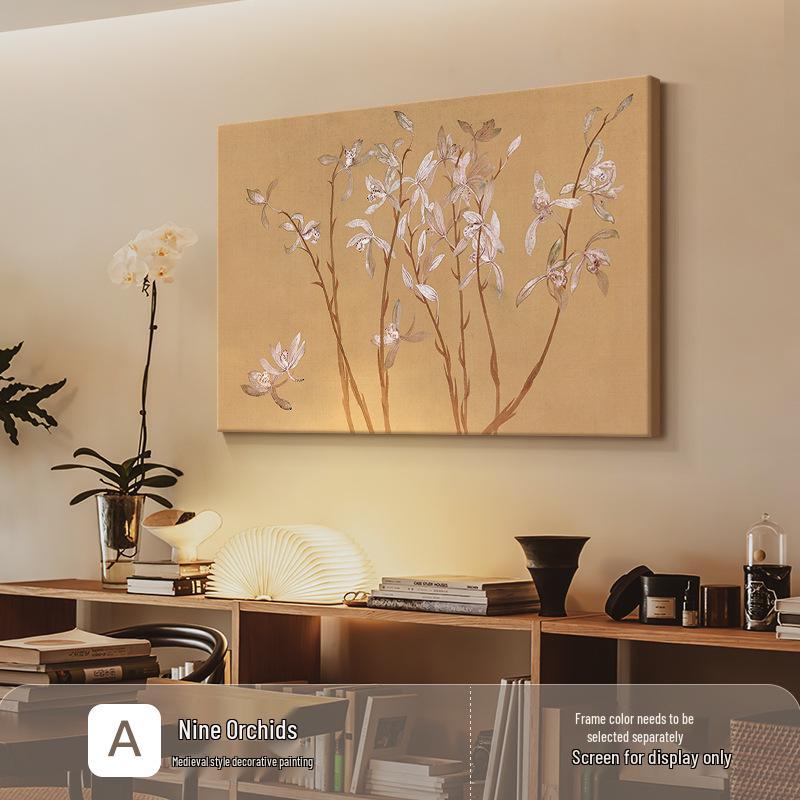 

Карта Девяти Орхидей: Французский декор гостиной середины века, эстетика династии Сун, китайский стиль, цветочная живопись для спальни 70 x 50 cm