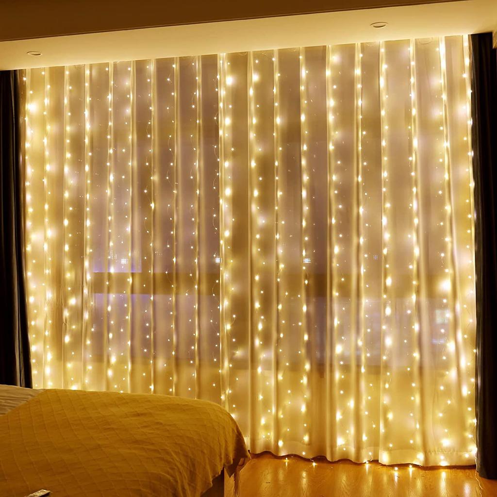 3x3m LED Copper Wire Curtain Lights with Remote - Christmas Garland & Decorative Holiday Lights