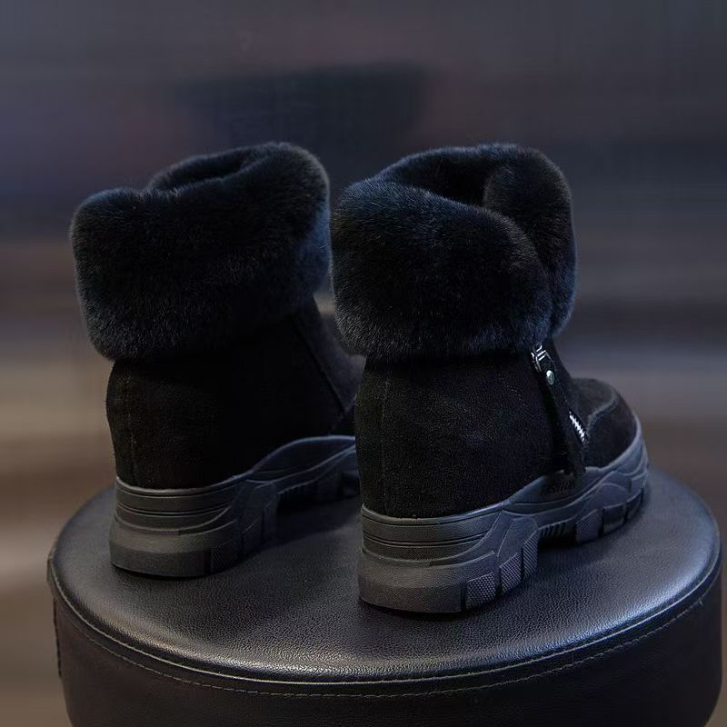 Fashion Fleece-lined Zipper Snow Boots for Women Platform Round Toe Booties on Promotion Work Padded Chic and Elegant Hot Woman Shoes