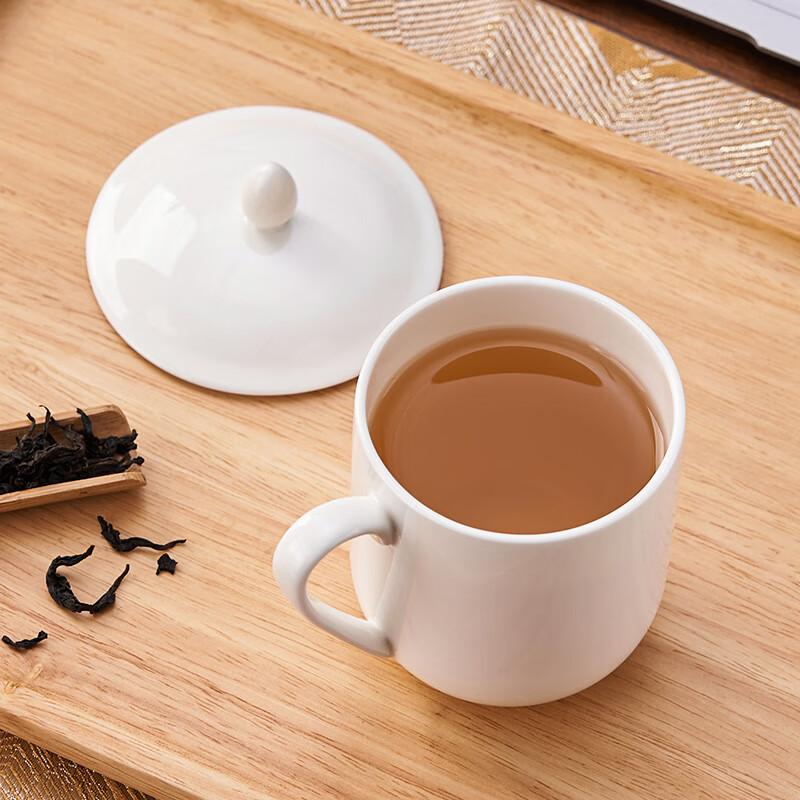 Youlaifu Ceramic Tea Cup with Lid Pure White Bone China Office Meeting Cup 350ml Custom Printed