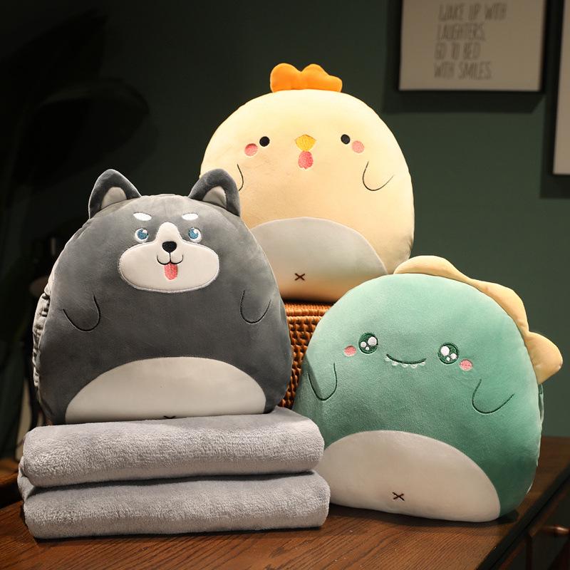 Soft Cute Cartoon Animal Hand Warmer 3-in-1 Pillow Blanket for Office Naps