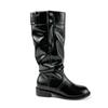 Version peau de mouton~ bottes plissées à tige haute, tempérament mode pour femmes, boucle de ceinture polyvalentes mais bottes genou