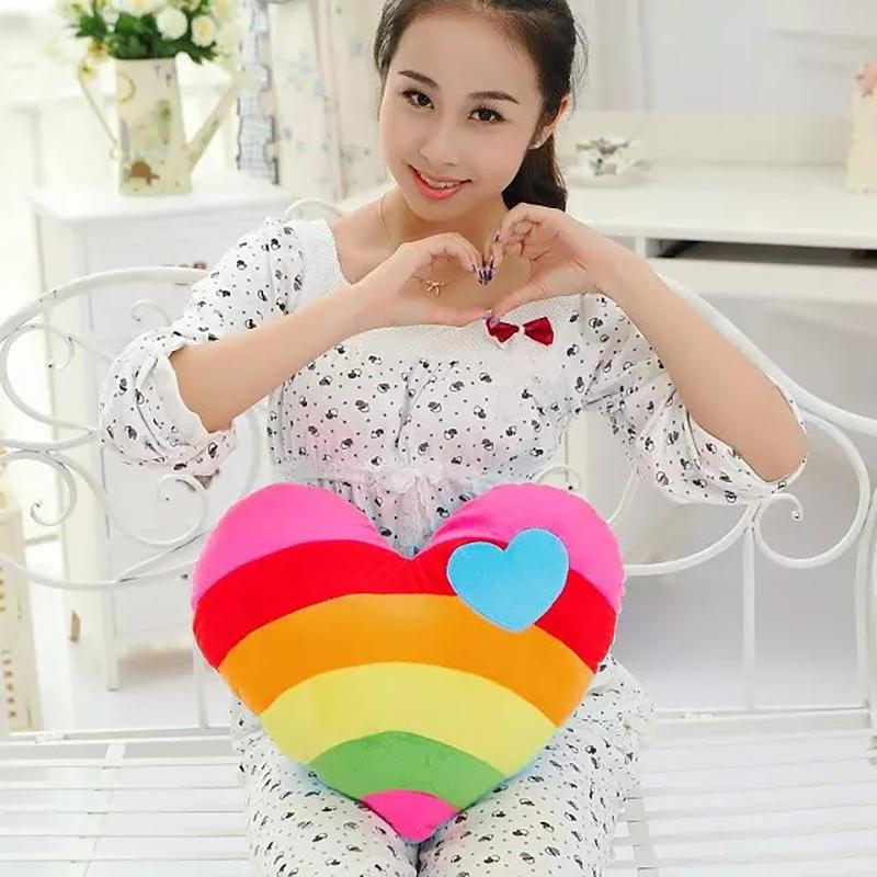 40X35Cm Rainbow Heart Plush Pillow Stuffed Colorful Sweet Cushion Sofa Chair Home Decoration Halloween'S Day Gift
