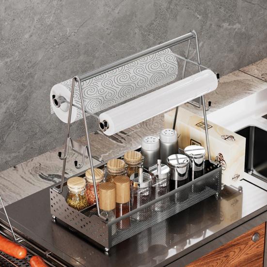 Portacondimenti da Picnic per Griglia con Porta Rotolo di Carta Grande Capacità Design con Manico Organizer per Griglia Portaoggetti per Barbecue