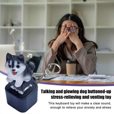 Dog Keyboard Fidget Toy with Sound LED Light Stress Anxiety Relief Rechargeable Animal Keyboard Clicker Keychain Decompression Button Sensory Toy