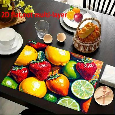 Imprimare plată 2D, Covorașe de masă cu picături de suc de fructe colorate, Carnaval de vară, Ușor de curățat, Potrivit pentru exterior, interior, masă, picnic