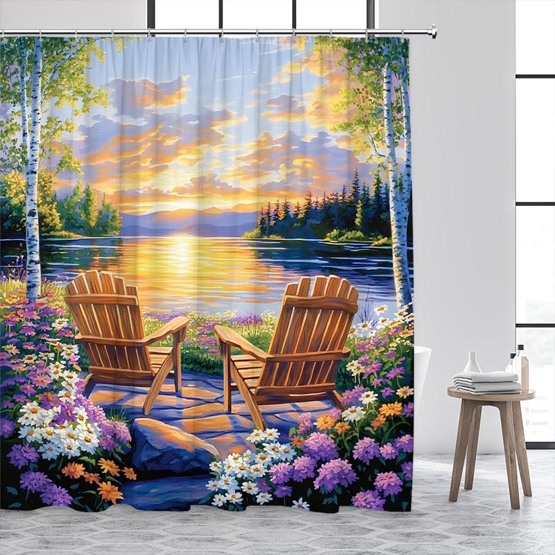 Niebieski Ocean Latarnia Morska Zasłony Prysznicowe Vintage Łódź Mewy Fale Morskie Akwarela Sztuka Nowoczesny Wystrój Zasłony Łazienkowej Z Haczykami