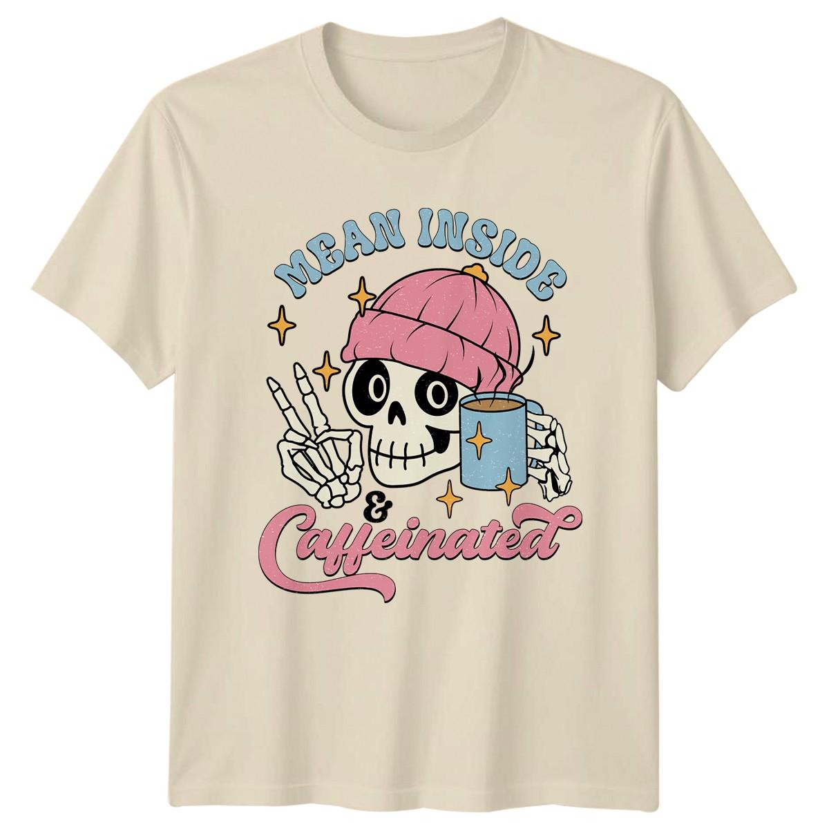 Mean Inside & Caffeinated T-Shirt Retro Skull Coffee L