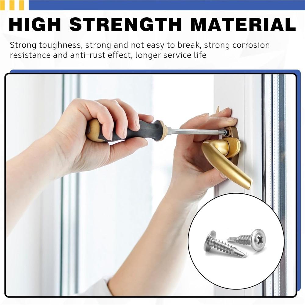 100pcs 410 Stainless Steel Truss Head Self-Tapping Screws – 8 Sizes M4.2x13-50mm, High Strength, Corrosion Resistant For Metal & Wood