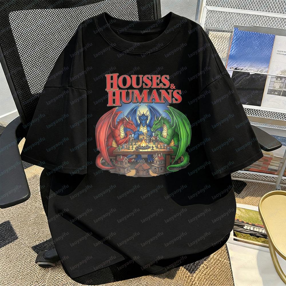 Houses and Humans Dragon Castle Print Unisex Tee Fantasy Board Game TShirt Casual Fashion Trendy Graphic Tops Mens Camisetas