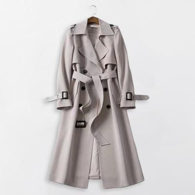 Fall Winter Women Trench Coat Turn-down Collar Solid Color Double-breasted with Belt Mid Length Loose Thermal Long Sleeved Commuting Dating Overcoat
