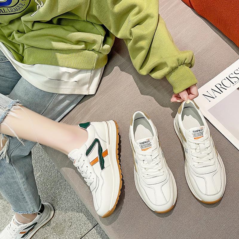 Genuine Leather Small White Shoes Women's Skate Shoes  Spring New Sports Forrest Gump Shoes Women's All-match Casual Trendy Daddy Shoes