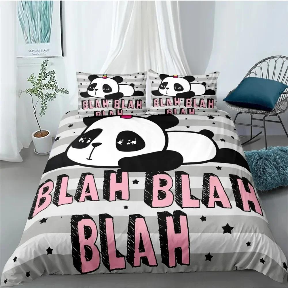 Cartoon Cute Panda Polyester Bedding Sets Child Kids Covers Boys Bed Linen Set For Teens King Size Bedding Set