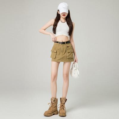 A-line Skirt for Women In Spring and Summer Korean Version Retro Versatile Solid Color Hip-pack Skirt Work Dress for Women In Spring