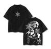 Demon Slayer Akaza Vintage Washed Effect T-shirt for Men and Women, Loose Fit, Short Sleeves, with a Cartoon Pattern, Perfect for Summer 2026.