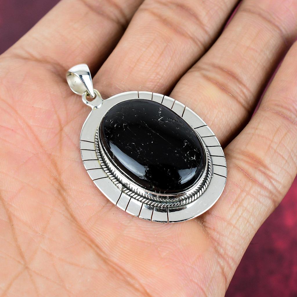 Black Tourmaline Pendant Gemstone Jewelry, 925 Solid Sterling Silver Pendant, Handmade Amazing Pendant Jewelry