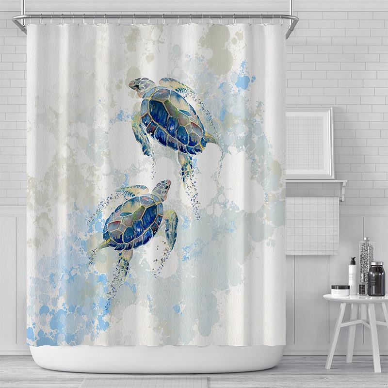 Seabed Animal Shower Curtain 3D Print Bathroom Waterproof Polyester Bath Curtain Sea Turtle Washable Bath Decor Curtains