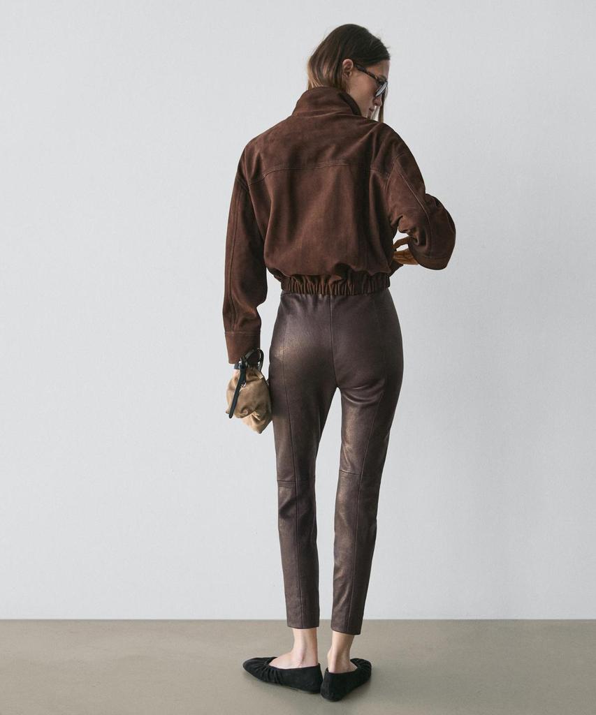 Masimodutti Elastic Detail Napa Leather Leggings