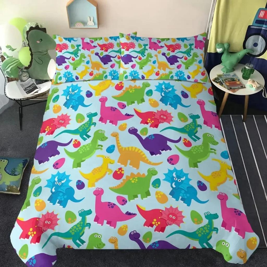 Dinosaur Cute Ancient Animal Comfortable Duvet Quilt Cover Pillowcase Bedding Set Children Bedroom Decoration Home Textile