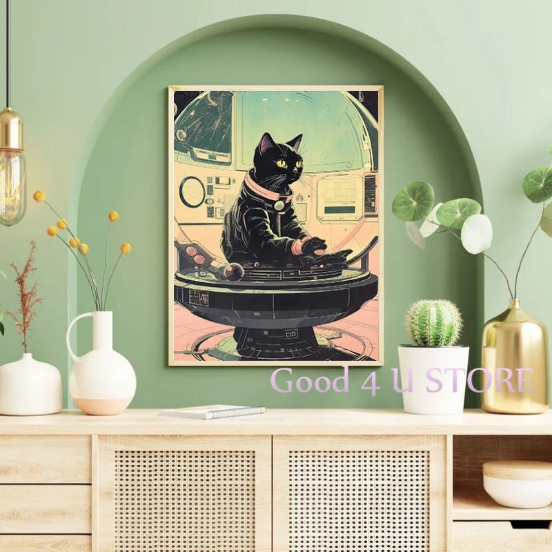 Retro Futuristic Space Astronaut Cat Nasa Cosmic Surrealism Animals Poster Canvas Painting Preppy Wall Art Pictures Home Decor