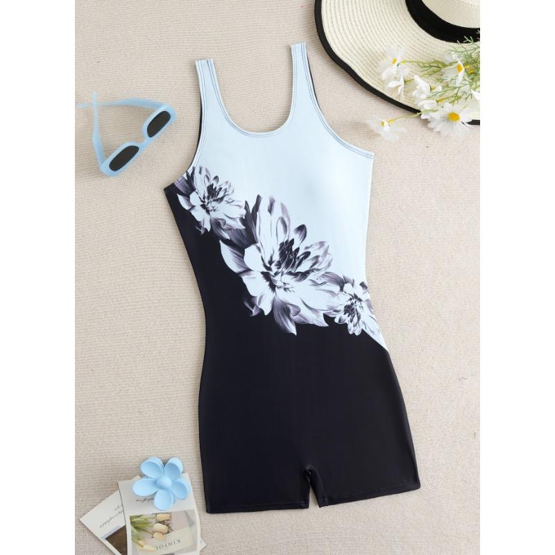 2026 New Racing Swimsuit Women's Personalized Printed One-piece Boxer Briefs Casual Conservative Swimwear