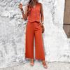 Casual V-neck Vest Long Pants Set Pure Color Casual V-neck Vest Pants Suit