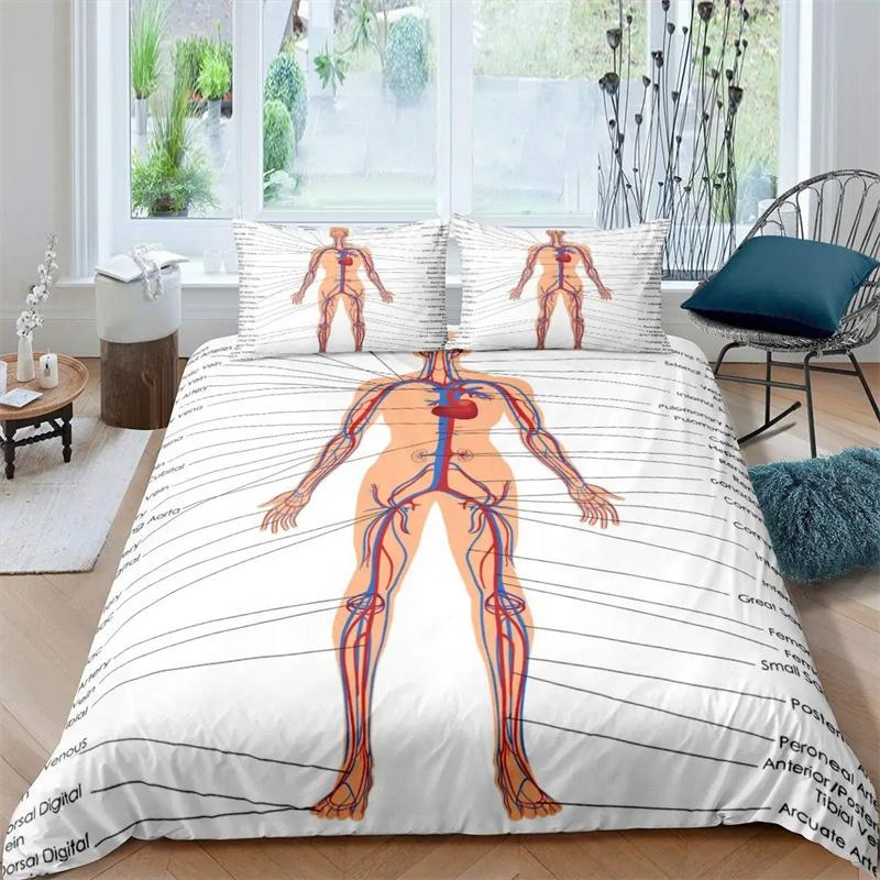 Housse de couette Anatomie Humaine Roi Reine Structure Corporelle Organe Collection de Literie Éducation Médicale Biologie Cellulaire Housse de Couette Douce en Polyester