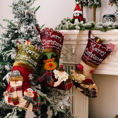 Meia de Natal Clássica Meias Grandes Papai Noel, Boneco de Neve, Rena Personagem de Natal Para Família Feriado Decoração de Festa de Natal