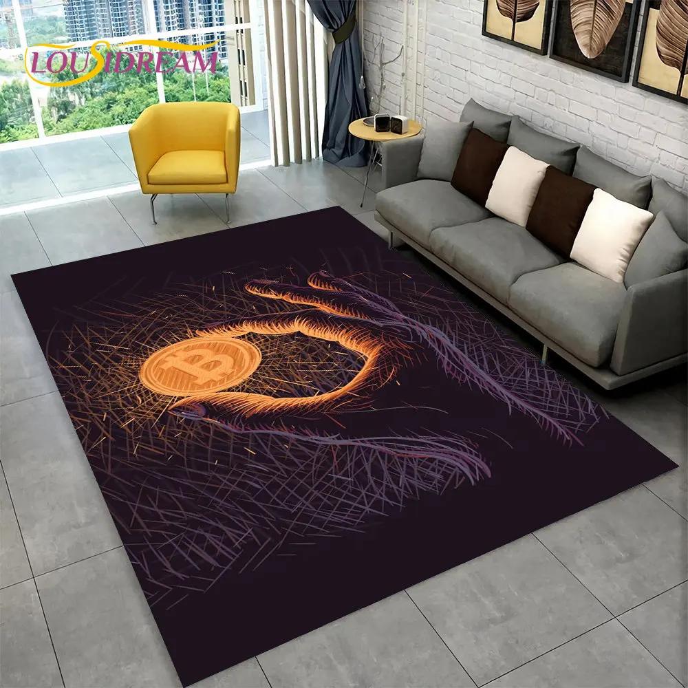 

3D віртуальна валюта біткойн Килимок великий, килимок для вітальні, спальні, дивану, декоративний килимок, дитячий нековзний килимок 40x60cm16x24in