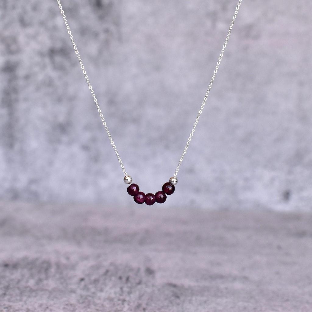 Natural Garnet beaded necklace Dainty beaded gemstone necklace Sterling silver handmade bracelet Beaded necklace for women Unique gifts