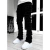 ZYLLO Casual Distressed Men's Jeans Tassels Patchwork Design Vintage Washed Stretch Denim Pants Straight Fashion Streetwear Trousers