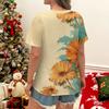Fresh and Natural Style Women's T-shirt Orange Blossom Green Leaf Print Daily Casual Versatile Short Sleeved Top
