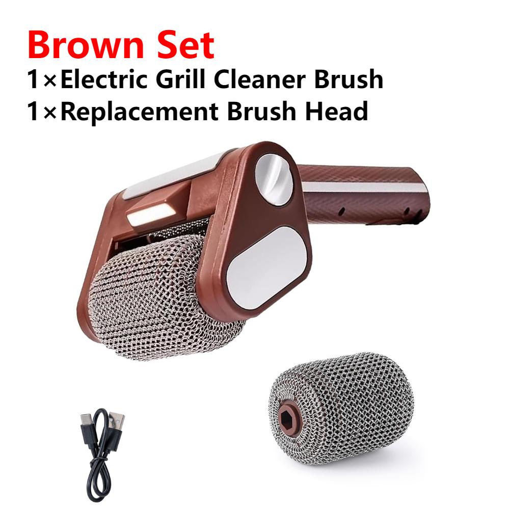 2025 New Wireless Electric Stainless Steel Roller Grill Cleaner Brush,Replaceable Brush Heads,Food Grill Brush BBQ Accessoires