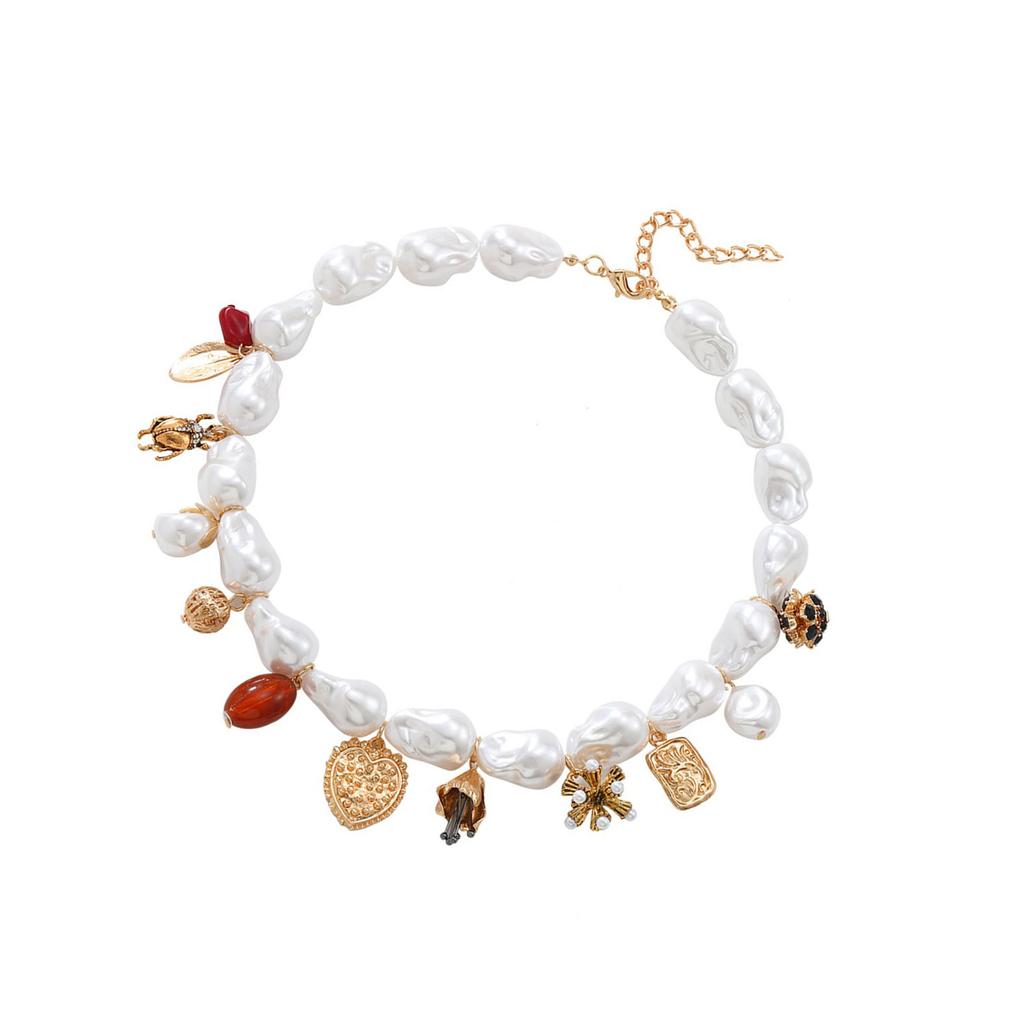 Trendy Pearls Charm Necklace Irregular Pendant Neckchain Adjustable Clavicle Chain Vintage Accessories for Everyday Wear