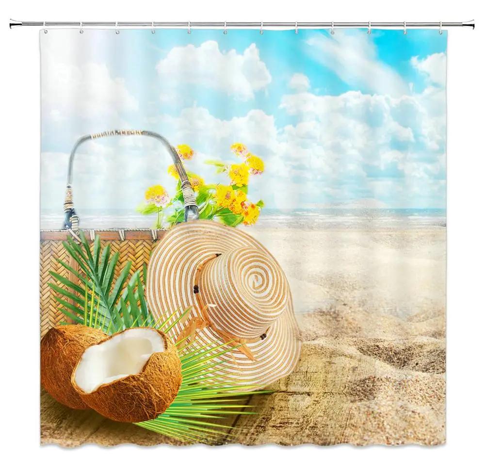 3D Shower Curtain Sunny Beach Seaside Landscape Printed Bathroom Curtain Waterproof Fabric With Hooks Home Decorate Bath Screen