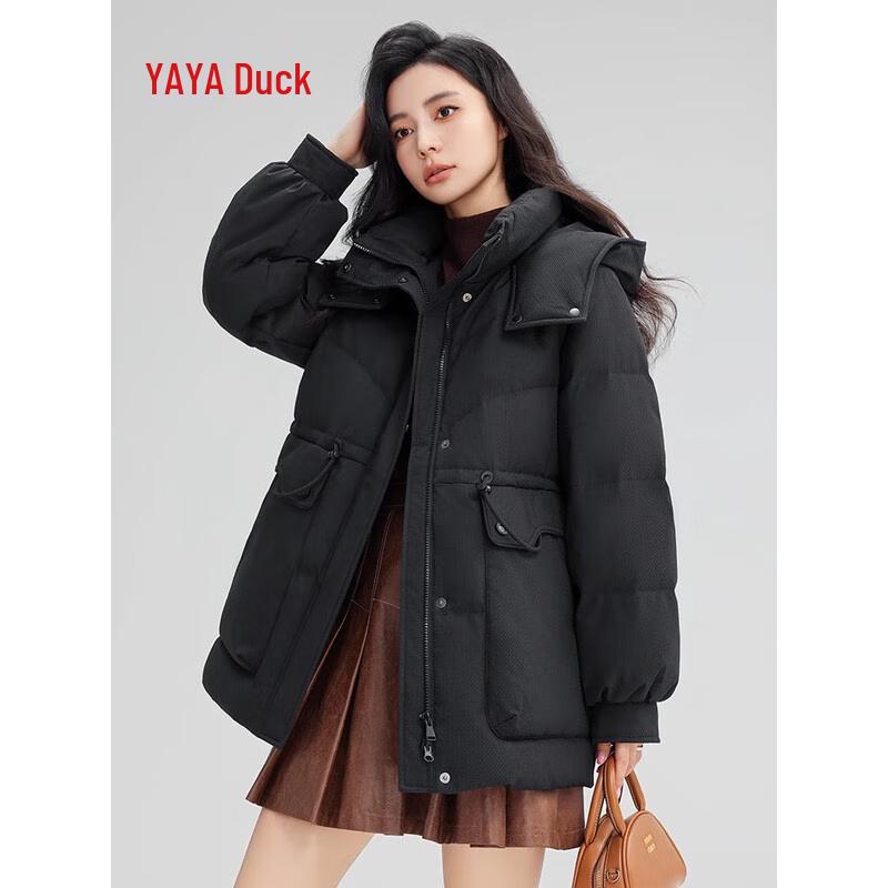 

YAYA Women s Belted Down Jacket with Detachable Hood M