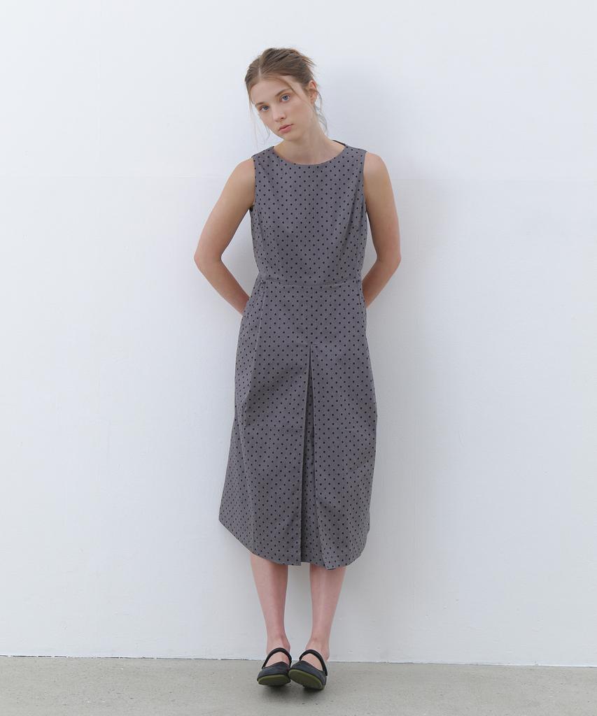 CLUNY Dot Pattern Sleeveless Dress - Gray