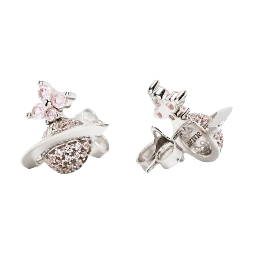 VIVIENNE WESTWOOD Studded Design Silver Plated Rhinestone Earrings Women Earrings 6201036S01P347A
