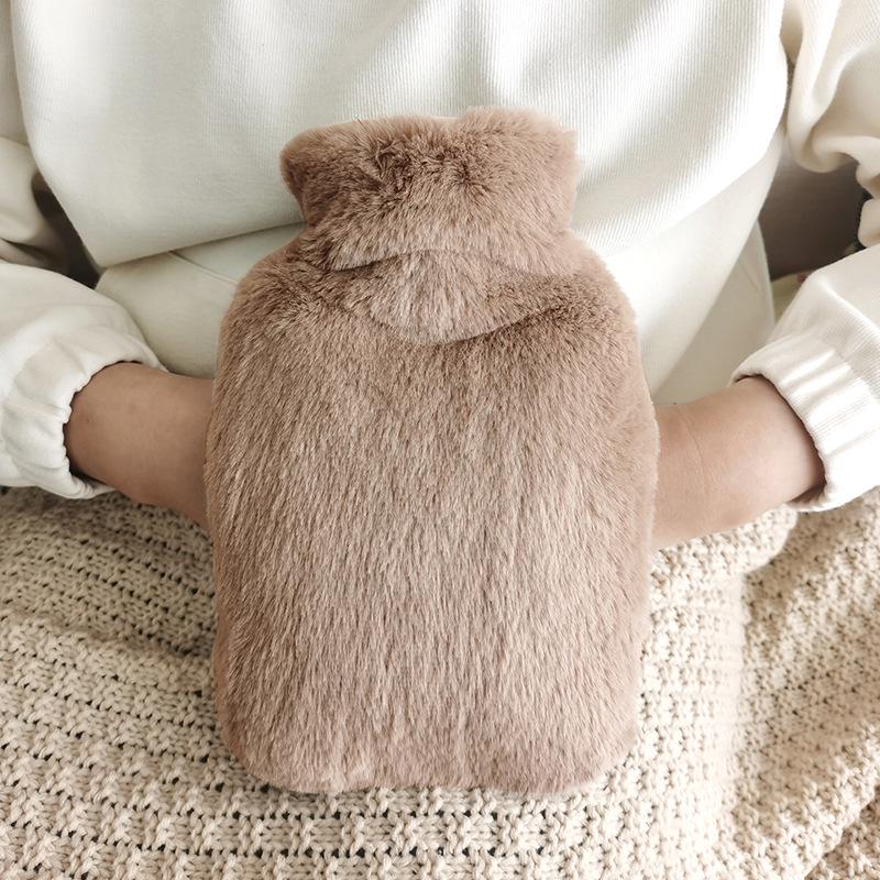 Dual-Plug Plush Hot Water Bottle with PVC Liner
