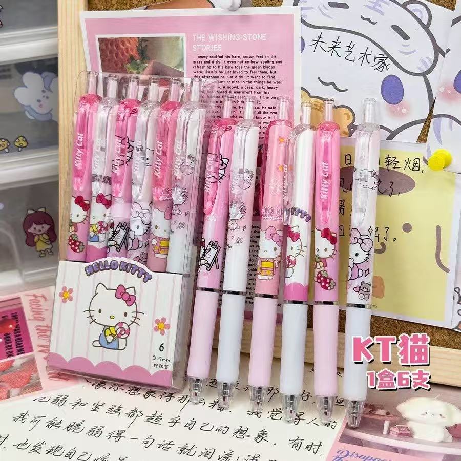 Sanrio Characters Kuromi Melody Cinnamoroll Press Gel Pens Kawaii Stationery Black Ink Writing Pens