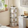 Rotating Bookshelf with 4 Levels, 16 Compartments, Easy Access, for Bedroom, Living Room, Study, Particle Board, White